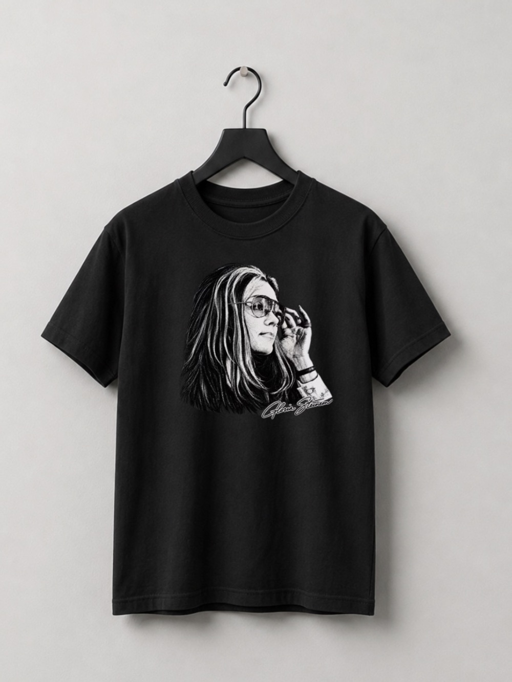 Black Short Sleeve Tee with White Portrait Graphic